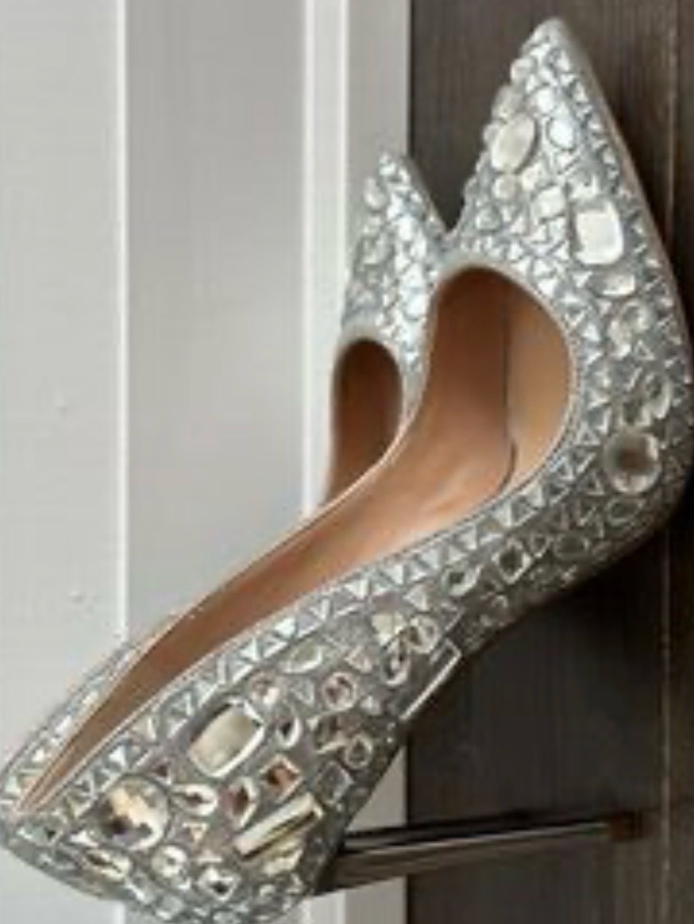 Steve Madden Silver Crystal Embellished Pointed Pumps